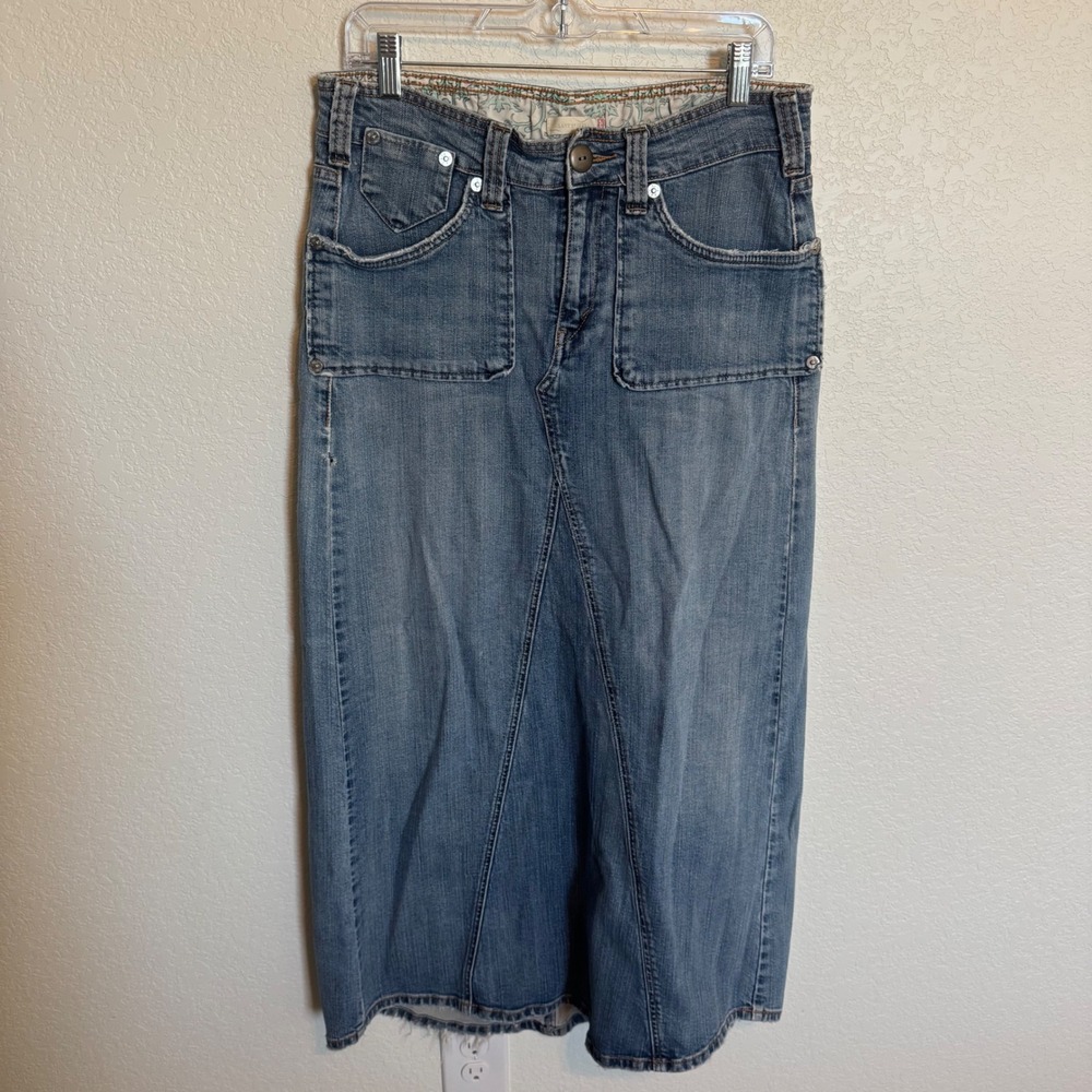 Y2K Boho Vintage Levi's Denim Maxi Skirt Size 10 Blue